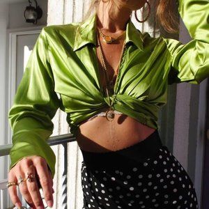 ROSEMILK SILK CROP WRAP AROUND TOP SMALL BLACK